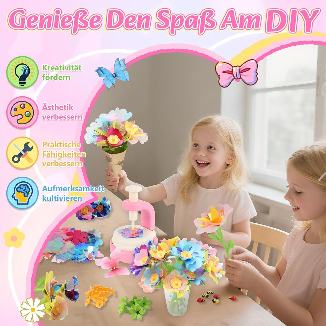 Herenear DIY Blumen Bastelset Kinder, Kreativ Blumen Basteln Spielzeug mit Blumenmaschine, Basteln M