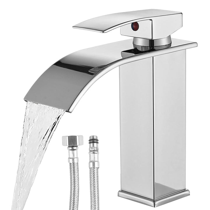 Touch-On Wasserhahn Bad Silber - Wasserfall Waschtischarmatur mit Einhebelmischer | 60cm Edelstahlsc