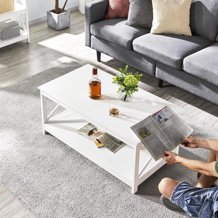 Yaheetech Couchtisch Weiss, Wohnzimmertisch, Sofatisch, Beistelltisch mit grosser Ablage, Stabiles D