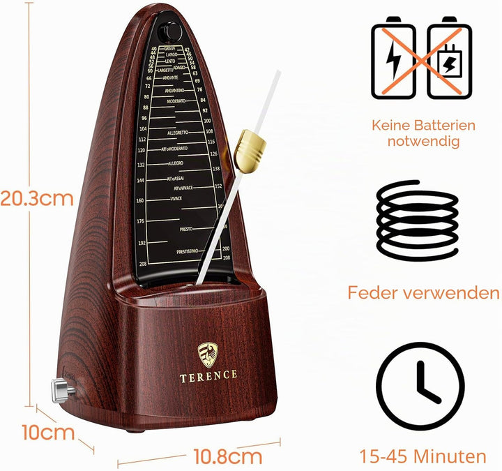 TERENCE Mechanisches Metronom für Klavier Gitarre Bass Violine Bass Metronom mit hoher Präzision Tra
