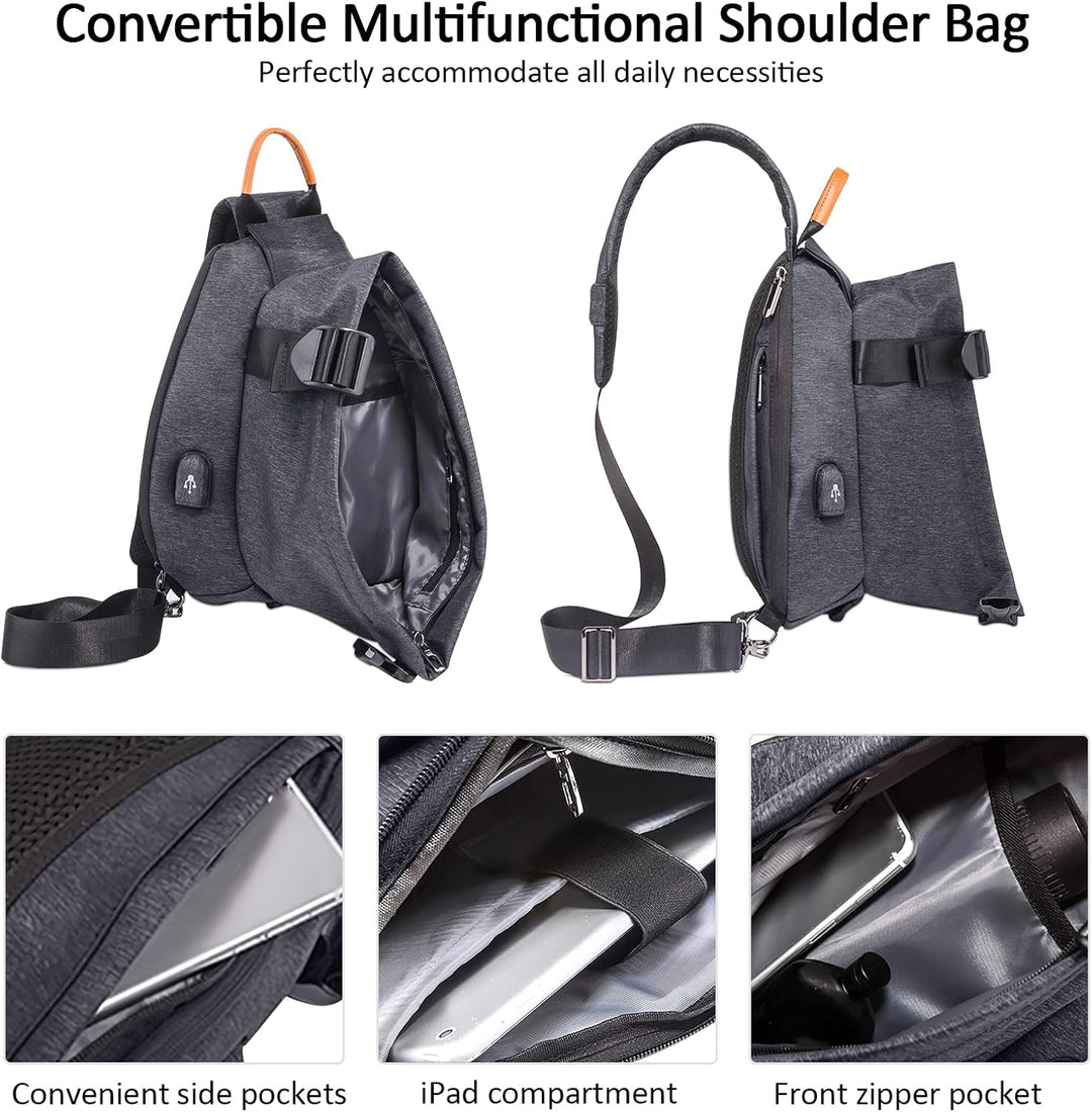 DORRISO Mode Herren Brusttasche Elegant Umhängetasche USB-Anschlussdesign Reise Schultertasche Casua
