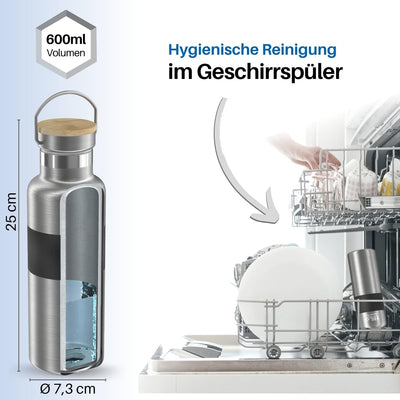 HiLo sports isolierte Trinkflasche Fahrrad Edelstahl 600ml - [Hält 12h warm & 24h kalt] Thermo Radfl