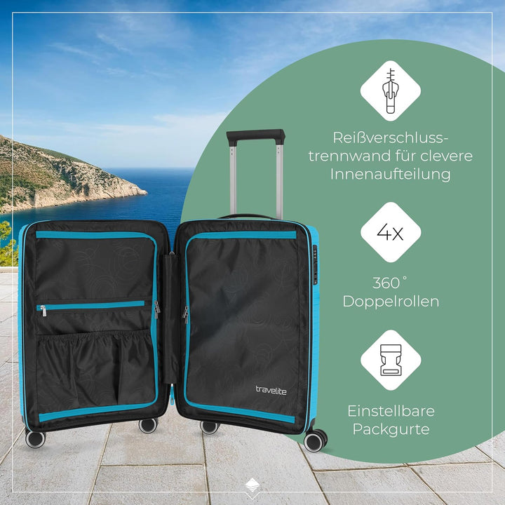 Travelite Hartschalen Kofferset 3teilig, 4 Rollen, ORBITA, Trolleys mit bruchsicherer Schale und pra