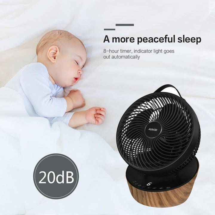 4UMOR Ventilator leise 20dB 7,6m/s Turbo 21W DC Motor 12 Geschwindigkeiten Tischventilator sehr Leis