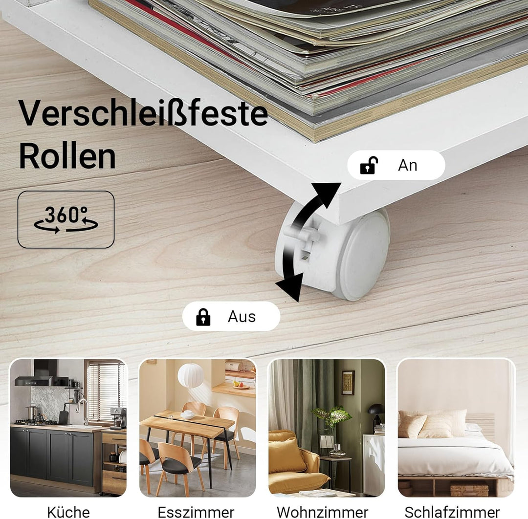 SoBuy® FBT48-W Beistelltisch mit Schlitz für iPad, Zeitungsständer Couchtisch Tisch mit Rollen weiss