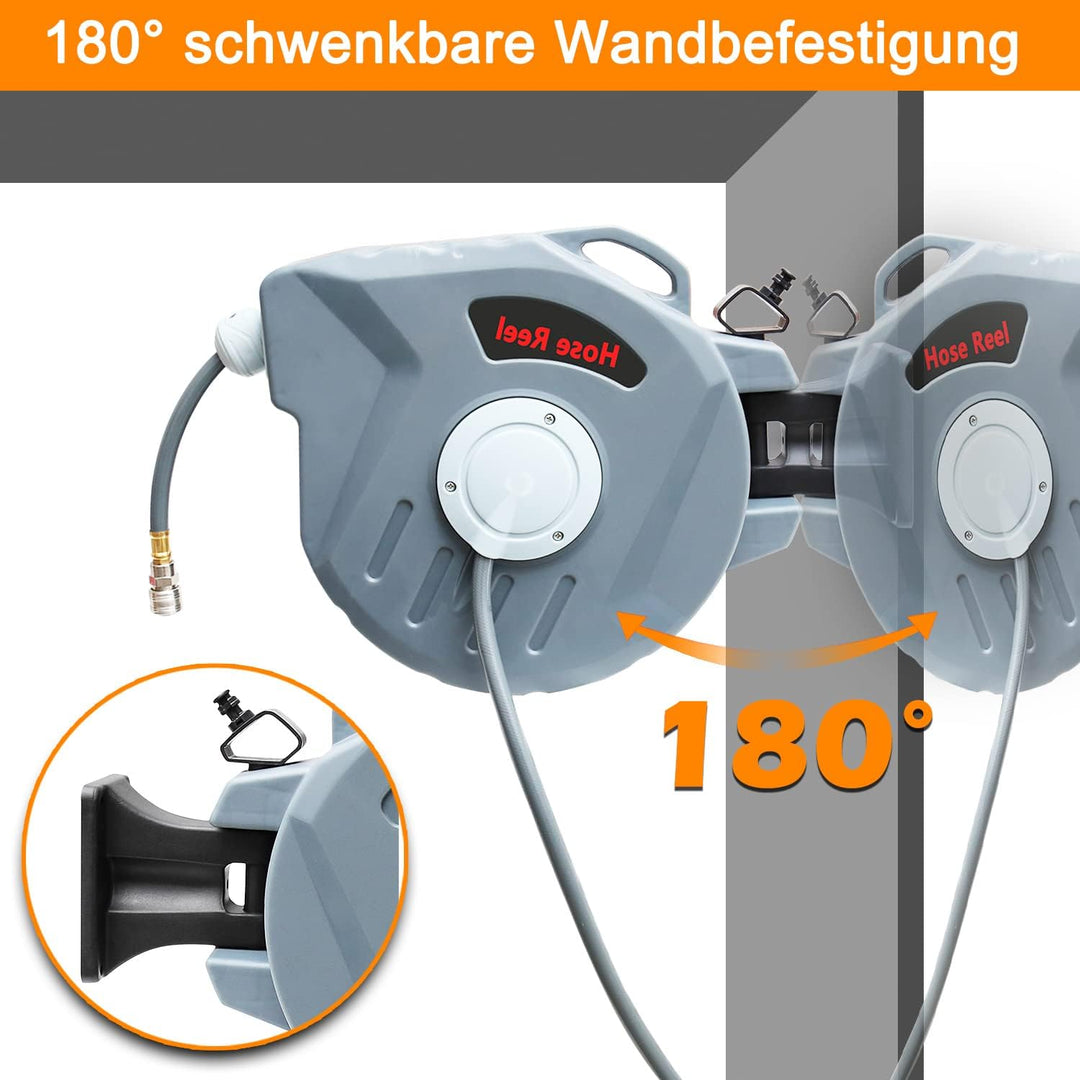 30m Druckluftschlauch 1/4" Anschluss Schlauchtrommel Wandmontage Snap-Funktion Luftschlauch Trommel