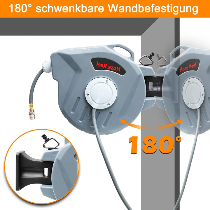 30m Druckluftschlauch 1/4" Anschluss Schlauchtrommel Wandmontage Snap-Funktion Luftschlauch Trommel