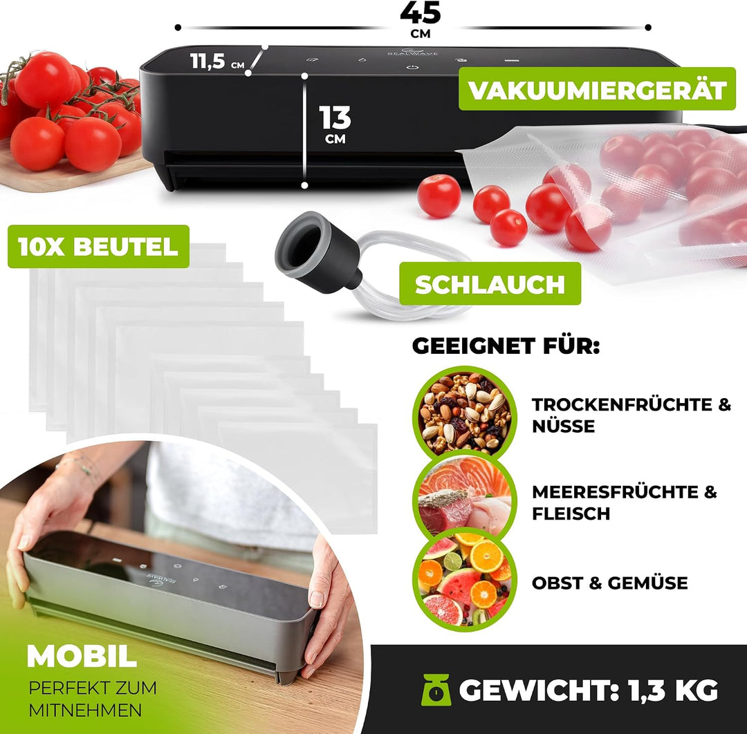 SEALWAVE Vakuumiergerät, Vakumierergerät für Lebensmittel, Breite &amp; Feste Versieglung, Leise &amp; Effiz