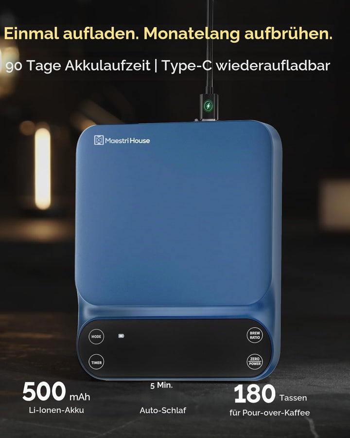 Maestri House S3 Kaffeewaage mit Timer, 3kg/0,1g Wiederaufladbar Digitale Espresso Waage, 3 Brühmodi