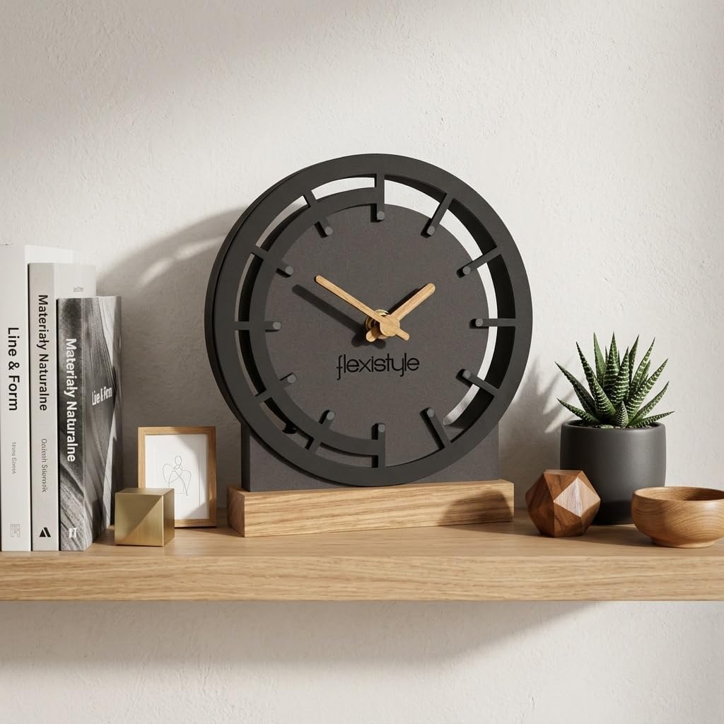 FLEXISTYLE Modern standuhr tischuhr klein aus Holz Eiche Wohnzimmer Badezimmer Uhr Holz tischuhren h