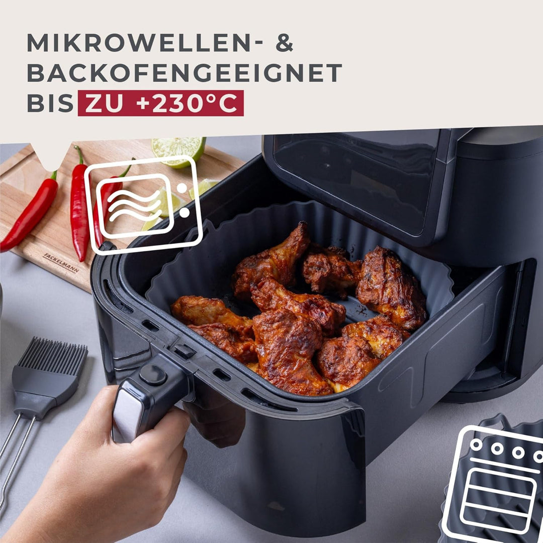 Fackelmann Silikonform für Heissluftfritteuse – 22 cm, Rund, Aschgrau, für knusprige Gerichte ohne A
