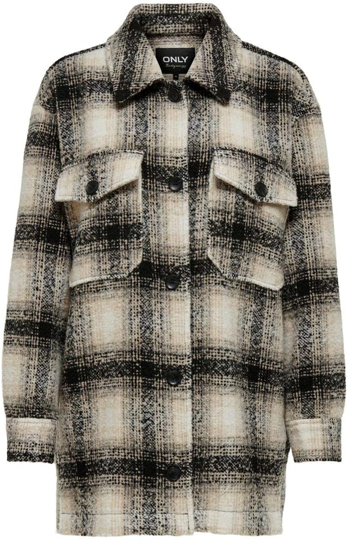 ONLY Female Lange Hemdjacke ONLALLISON Lange Hemdjacke XS Pumice Stone/Checks:black, XS Pumice Stone