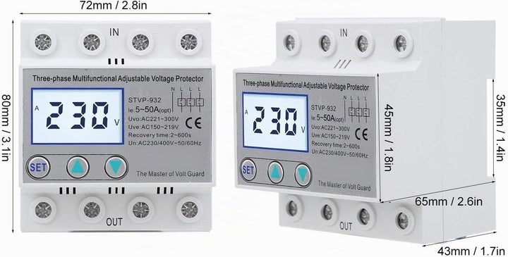 Überspannungsschutz Spannungsschutz 3-phase voltage LCD multifunction self-reset STVP-932 230 V/400