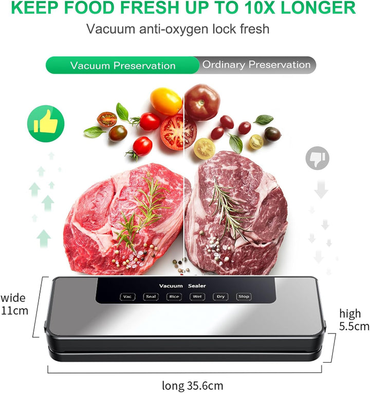 5-in-1 Vakuumiergerät für Lebensmittel mit starker Saugkraft (65 kPa), 30 mm langem Verschluss für d