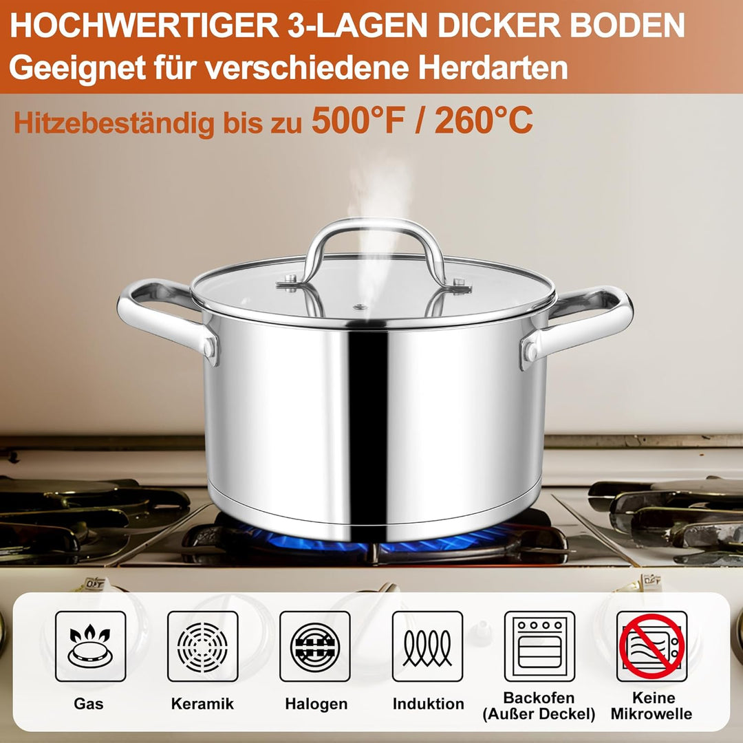 Homikit Kochtopf Gross 7,6L, Edeastahl Topf Nudeltopf Induktion mit 3-Lagen Böden für alle Herdearte