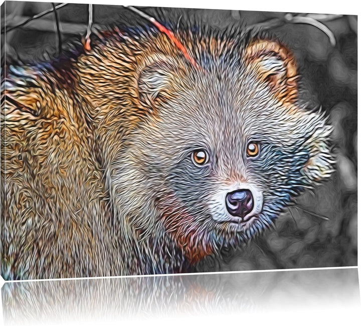 süsser Waschbär schwarz/weiss Deluxe Format: 100x70 cm auf Leinwand, XXL riesige Bilder fertig gerah