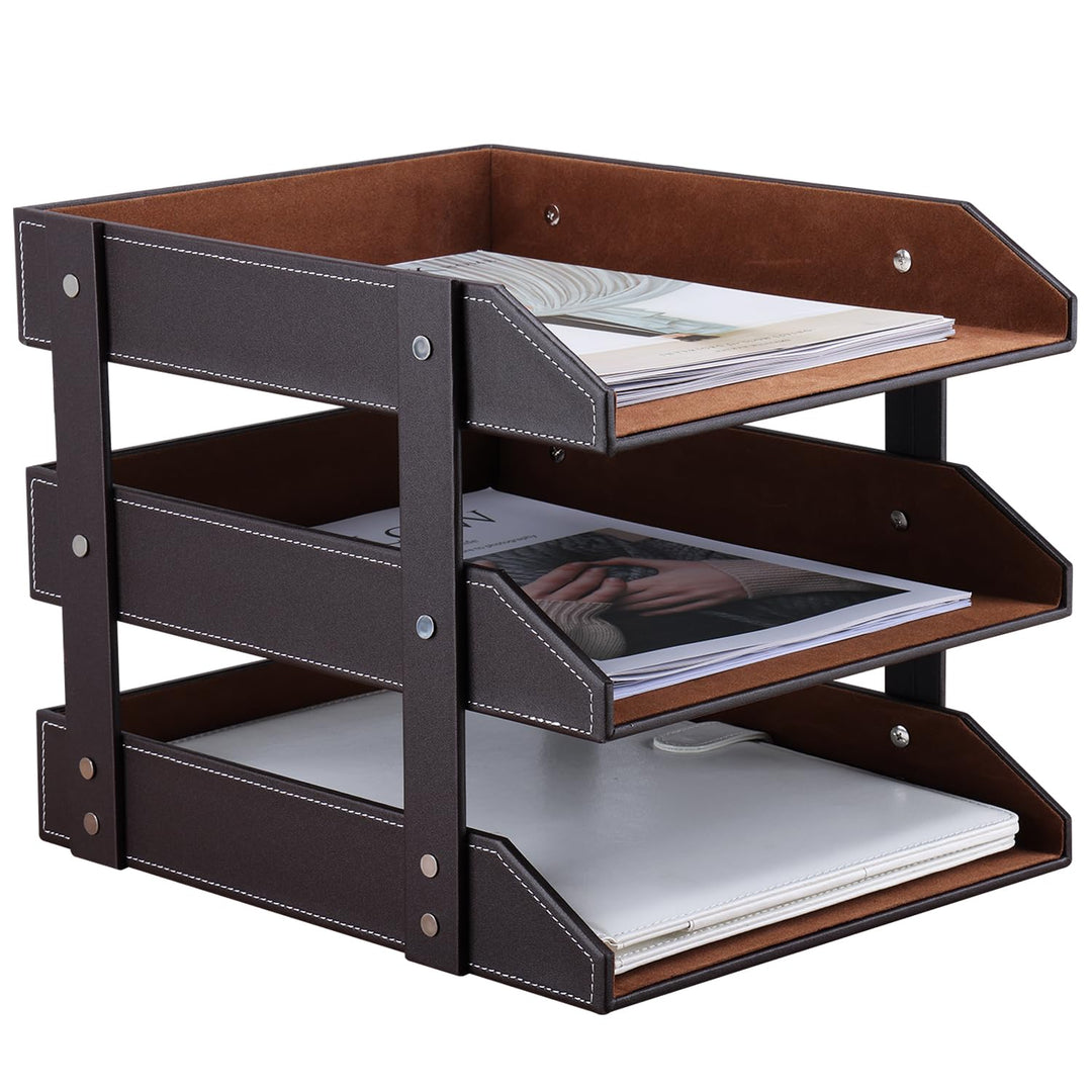 KINGFOM™ A4 Leder Briefablage (3 Schubladen-Braun), 3 Schubladen-Braun