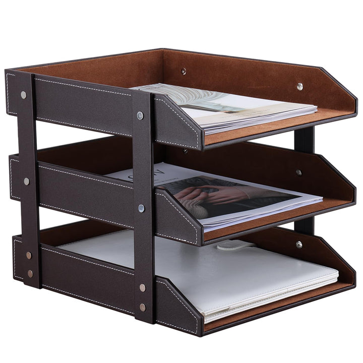 KINGFOM™ A4 Leder Briefablage (3 Schubladen-Braun), 3 Schubladen-Braun