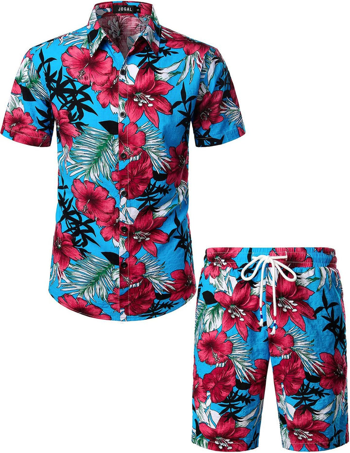 JOGAL Herren Casual Floral Blumenmuster Kurzarm Hawaiihemd Himmelblau S, Himmelblau S