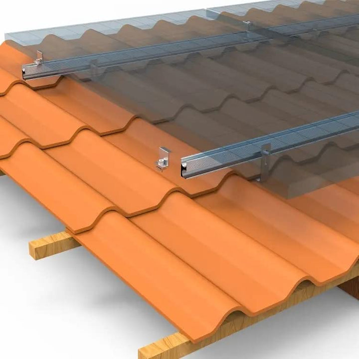 Solarpanel Ziegeldach Montage Set für 2 PV Schiene 1500MM mit Dachhaken, PV-Profil Aluprofil Befesti