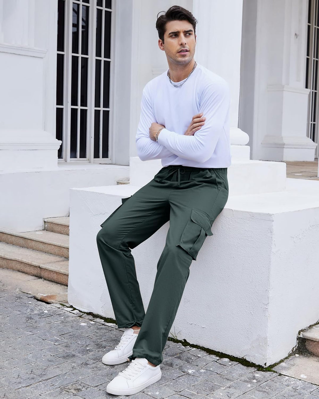 YAOHUOLE Herren Hose Lang Rangerhose Herren Hose Lang Regular Fit mit Taschen Elastischer Bund S 01