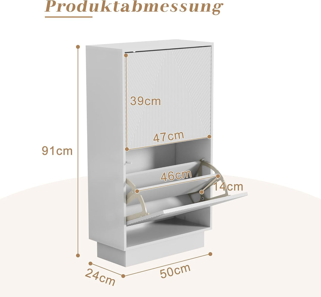 UEV Schuhschrank mit 2 Klappen, Schuhkipper Schuhkommode Schuhregal schmal für Flur mit Kippschutz/D
