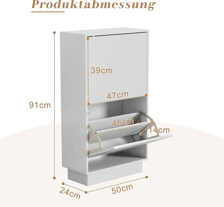 UEV Schuhschrank mit 2 Klappen, Schuhkipper Schuhkommode Schuhregal schmal für Flur mit Kippschutz/D