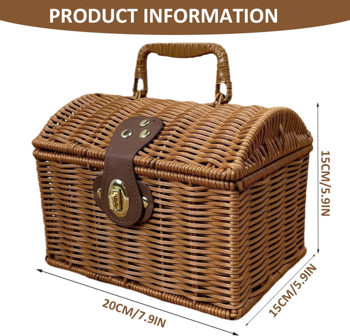 Weiden-Picknickkorb, 20, 3 x 15, 2 cm, Weidenkorb mit Deckel und Griff, Rattan-Aufbewahrung, gewebte