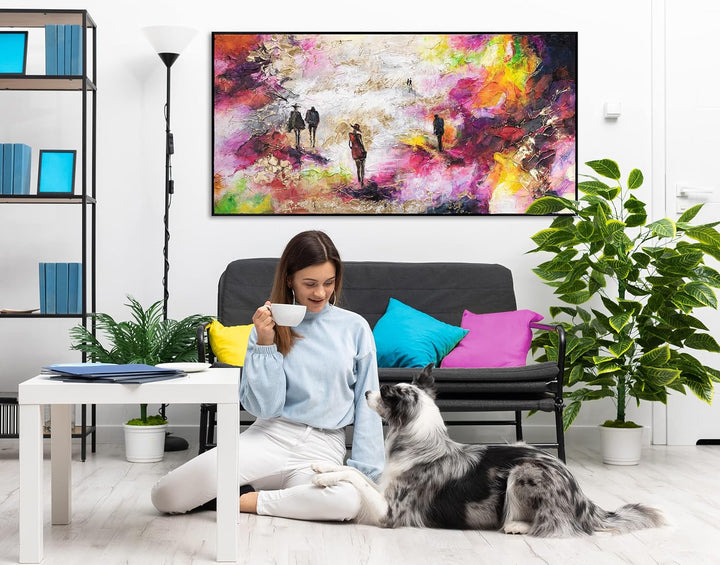 YS-Art XXL Abstrakt Acryl Gemälde auf Leinwand mit Rahmen Frühlingskühle handgemalte Wandbilder Wohn