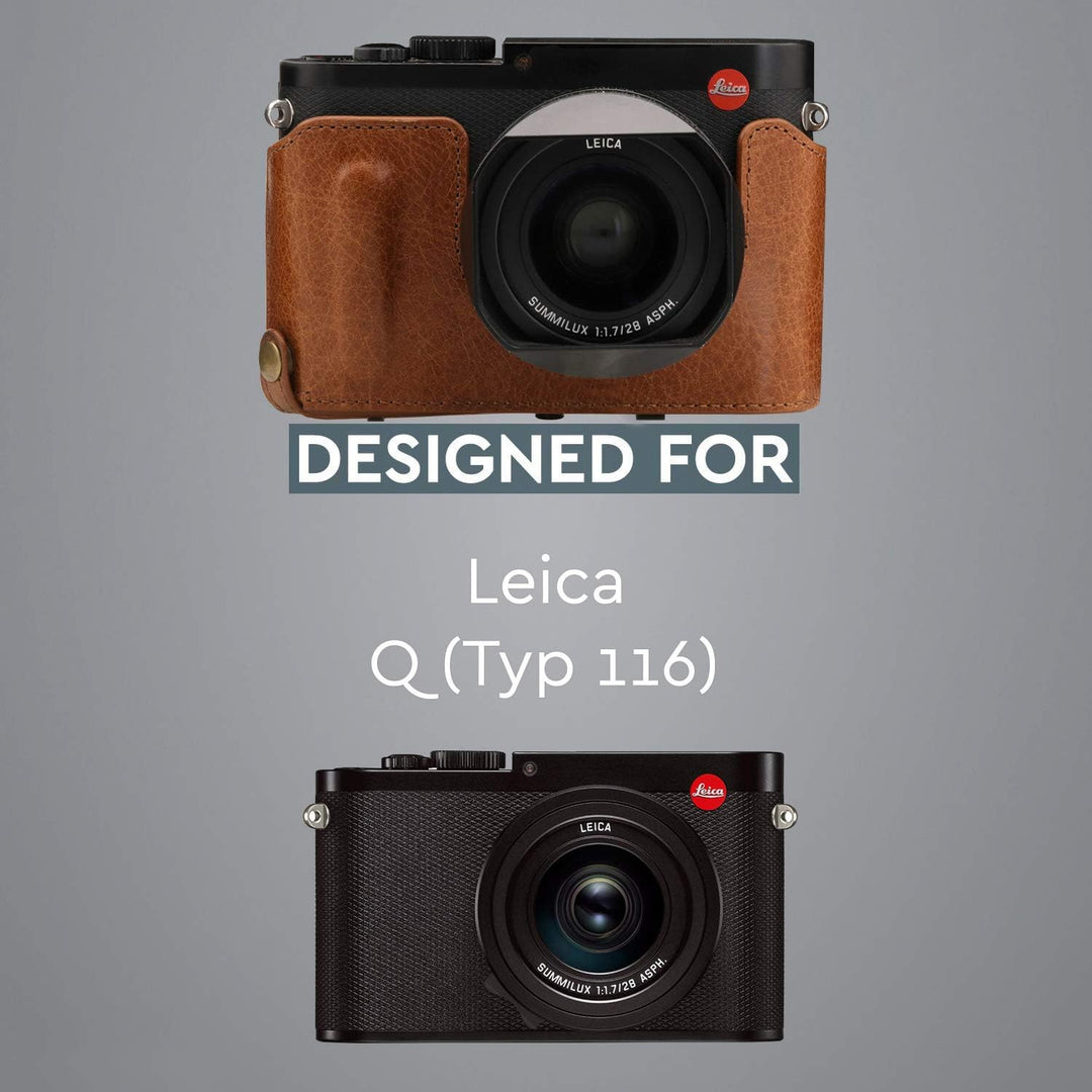 MegaGear MG1403 Leica Q-P, Q (Typ 116) Ever Ready Echtleder Kamera-Case mit Trageriemen - Braun, Bra