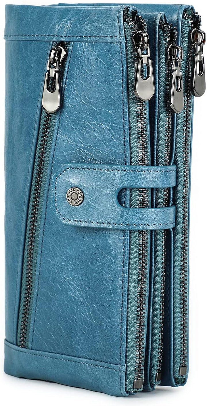 RFID Frauen Reissverschluss Brieftasche-Dame Karte Münzhalter Telefon Kupplung Geldbörse Echtes Lede