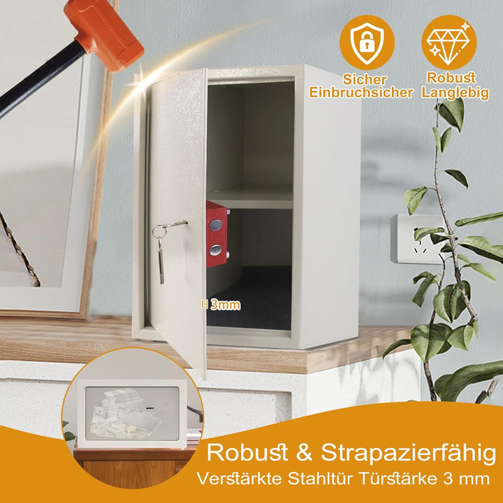 Tresor Safe Möbeltresor Feuerfest &amp; Wasserdicht (35x31x50 cm - XL) mit 2 Schlüsseln Geldschrank für