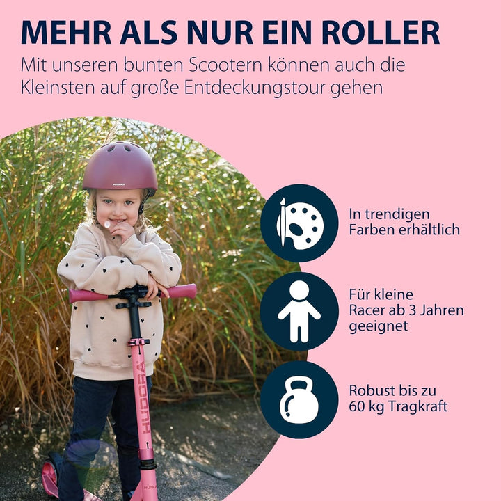 HUDORA Scooter Up 145 Junior - Hochwertiger & sicherer Kinder Roller ab 3 Jahre - Zusammenklappbarer