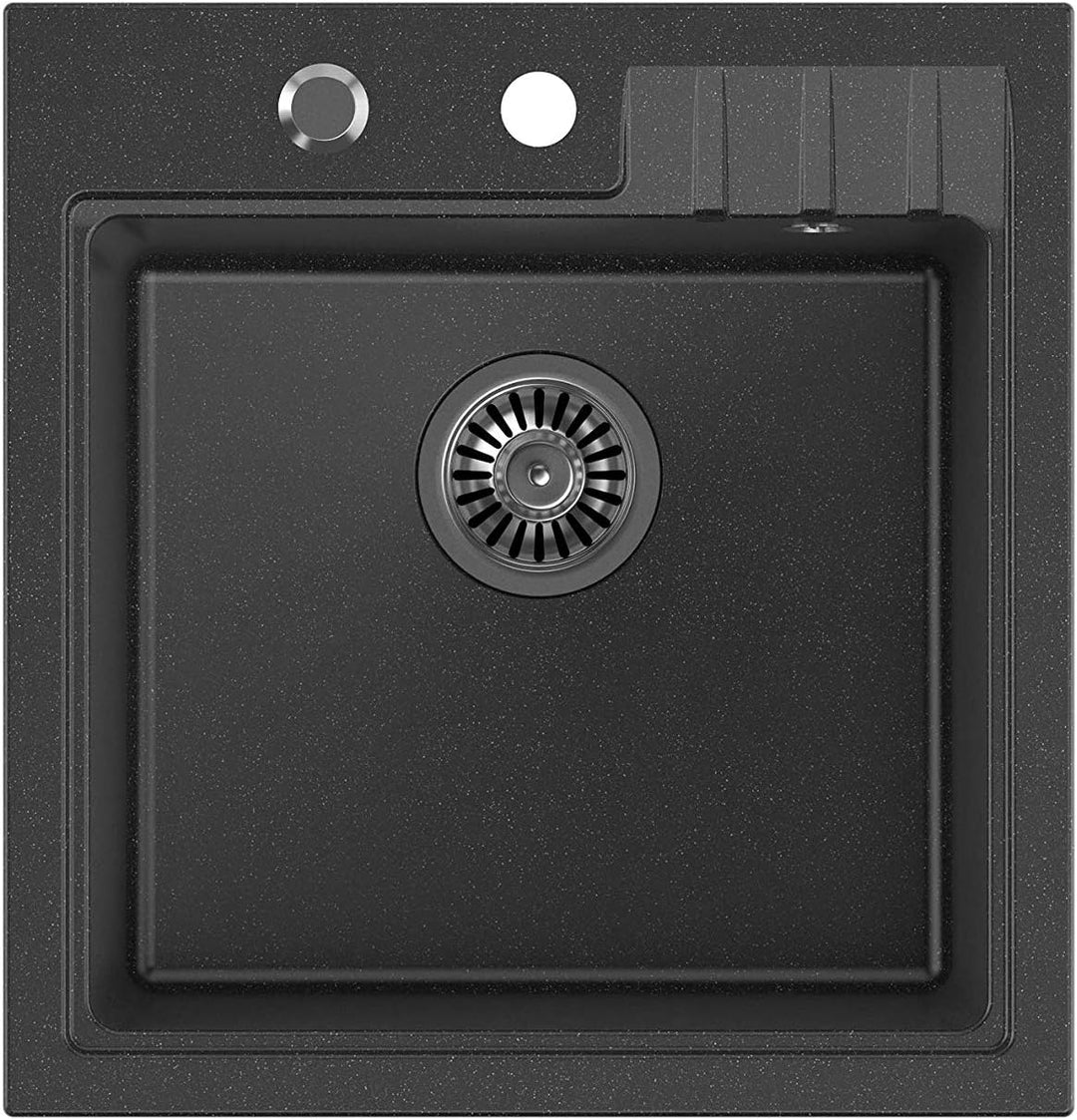 VBChome Spüle mit Armatur 52 x 50 cm Schwarz Tiefes Becken Küche Einbauspüle Verbundspüle Küchenspül
