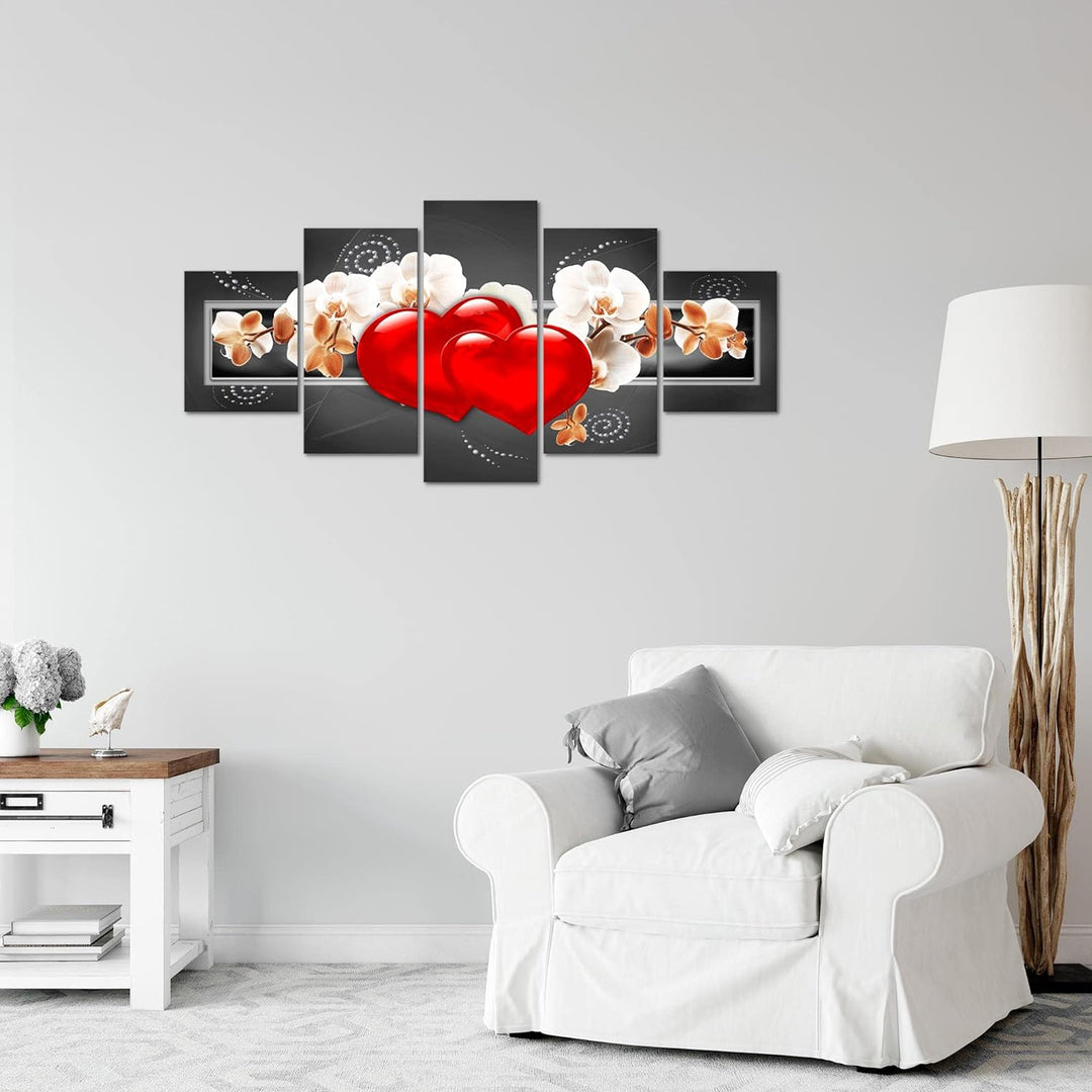 Runa Art Wandbilder Blumen Orchidee 5 Teilig Bild auf Vlies Leinwand Deko Wohnzimmer Herz Schwarz Gr