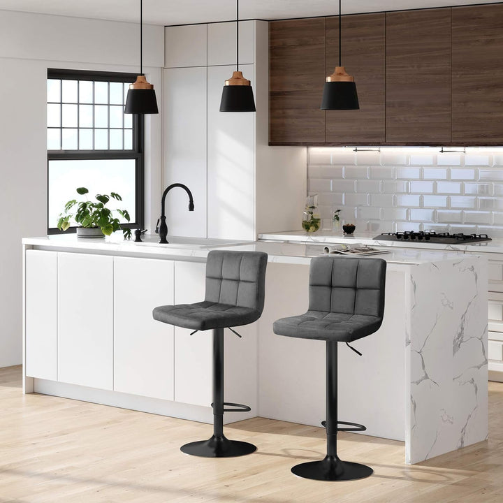 SONGMICS Barhocker, 2er Set, Barstühle, mit Samtbezug, höhenverstellbar, Drehstühle, Küchenstühle mi