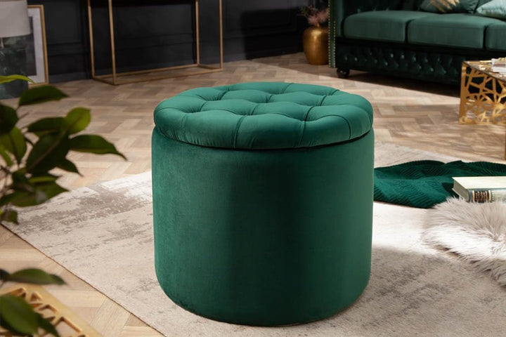 riess-ambiente.de Eleganter Hocker MODERN BAROCK 50cm dunkelgrün Samt Couchtisch Tisch Aufbewahrungs