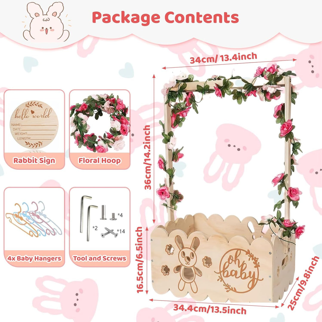 Holz Baby Geschenk Korb mit Griff, Baby-Aufbewahrungskorb Baby Dusche Kiste Schrank mit Kinder Kleid