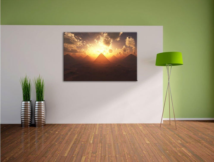 Pyramiden beim Sonnenuntergang Format: 100x70 auf Leinwand, XXL riesige Bilder fertig gerahmt mit Ke