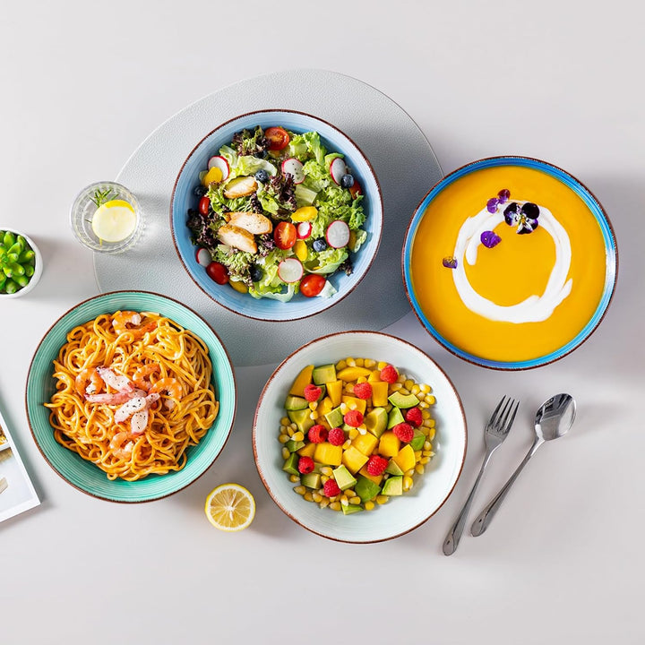 vancasso Suppenschalen Steingut, Bonita Suppenteller 6er Set 1500ml, Pastateller, Spaghetti Tieftell