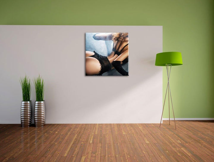 Pixxprint attraktive Frau in sexy Dessous als Leinwandbild/Grösse: 70x70 cm/Wandbild/Kunstdruck/fert
