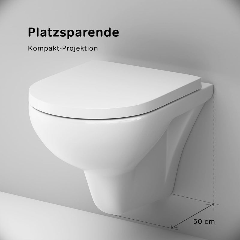 Spülrandloses WC, Toilette für Gäste-WC, Hänge-WC CTA1700WH Hit FlashClean aus Keramik, Wand WC Spül