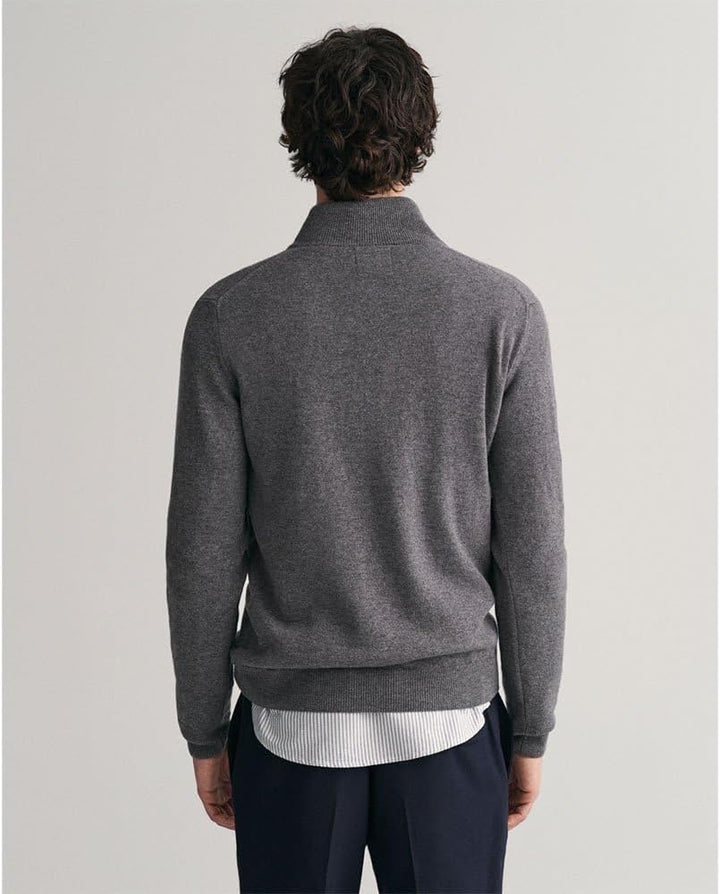 GANT Herren Superfeiner Lammwollstrick Mit Halbem Reissverschluss, Tartan Green S Charcoal Melange,