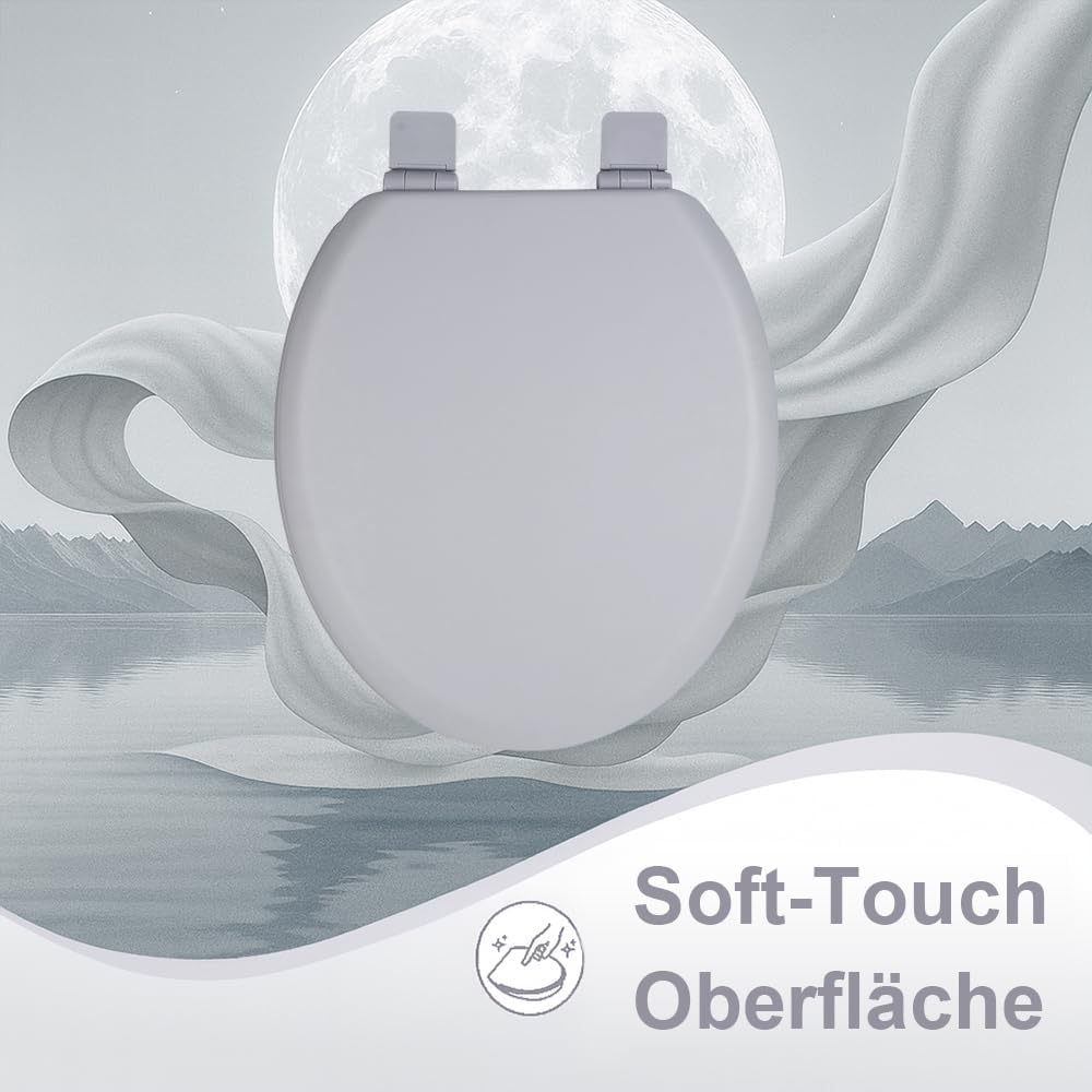 WC-Sitz Holzkern, Ｍatt – Soft-Touch & ultraglatt (ohne Orangenhaut), Absenkautomatik & Schnellversch