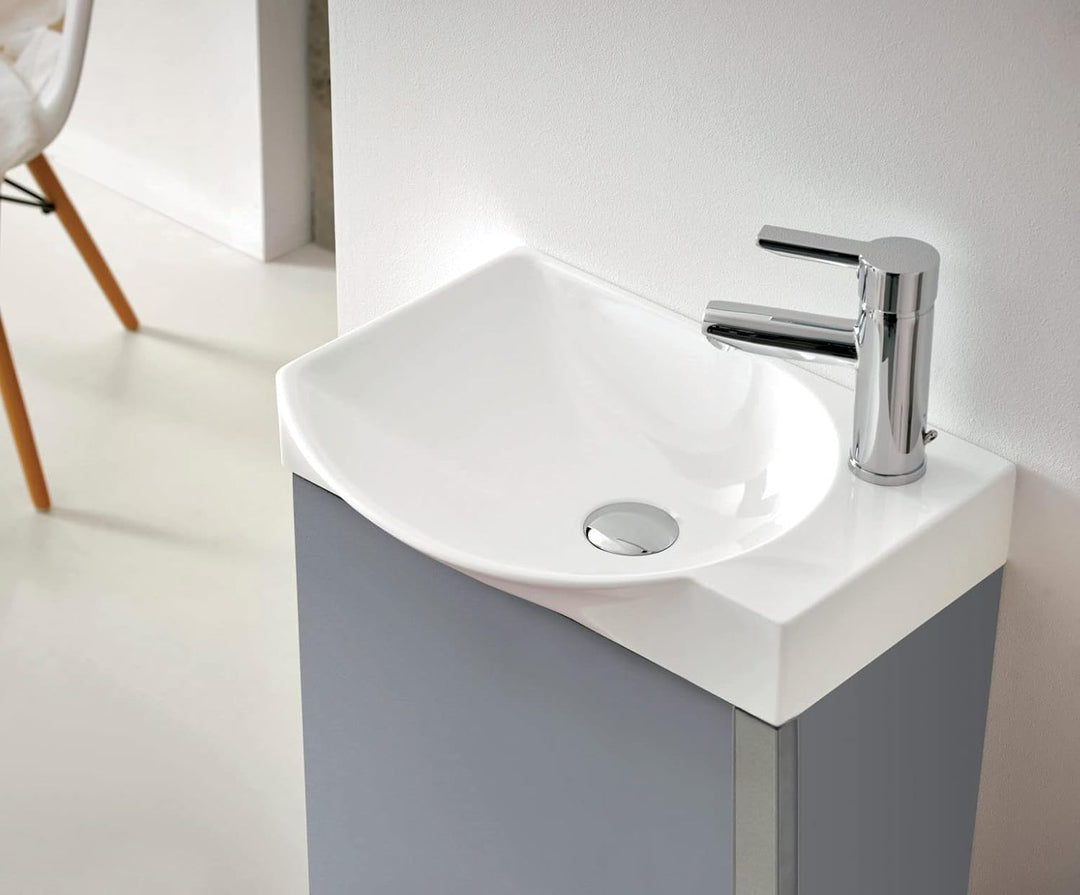 VBChome Badmöbel Set 45 cm Weiss Waschbecken mit Eiche Hängeschrank Waschtisch 1-Türen Soft-Close Se
