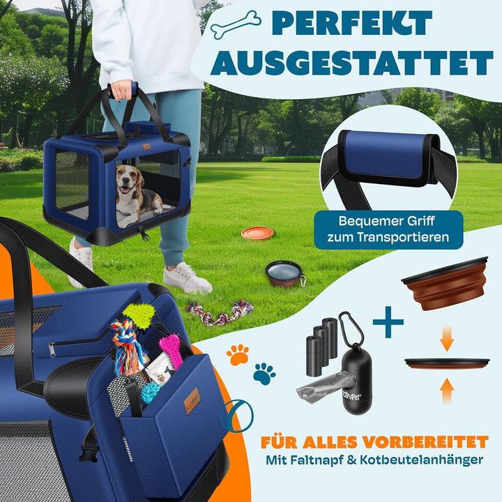 Lovpet® Transportbox Hund Katze Transporttasche L 70x52x52cm | Hunde-Tragetasche Faltbare Katzentasc