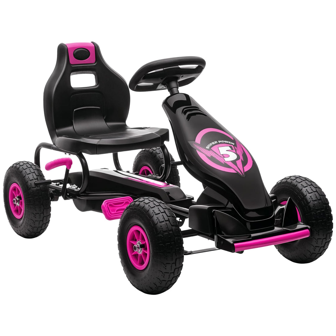 HOMCOM Gokart für Kinder, Kinderfahrzeug mit 3-stufig Verstellbarem Sitz, Tretfahrzeug mit Gummireif