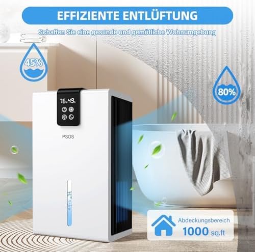 PSOS Luftentfeuchter, 2800ML Elektrischer Luftentfeuchter mit Ultra-Leise Automatischer Abschaltung,