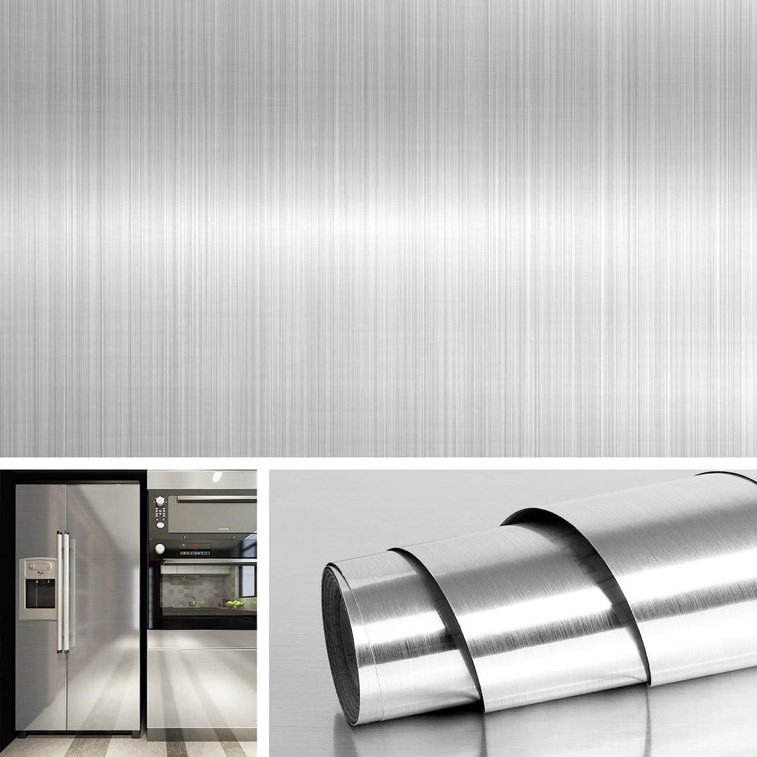 Livelynine 40CMX10M Klebefolie Silber Edelstahl Selbstklebende Folie Metallic Folie Selbstklebend Mö