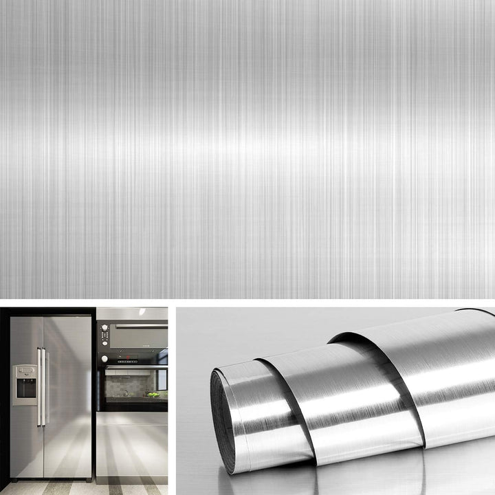 Livelynine 40CMX10M Klebefolie Silber Edelstahl Selbstklebende Folie Metallic Folie Selbstklebend Mö